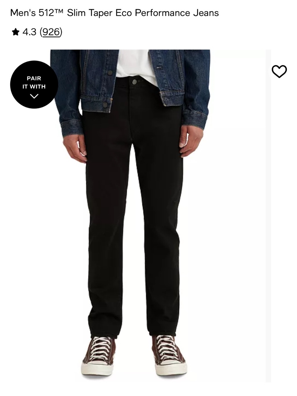 Levi's Men's 512 Slim Taper Jeans - Black 32 x 34